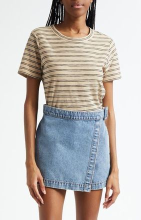 Veronica Beard Carla Crewneck Cotton T-Shirt in Stone Khaki Black at Nordstrom, Size X-Small