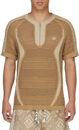 adidas Originals x CLOT Short Sleeve Quarter Zip Sweater in Cardboard at Nordstrom, Size Xx-Large