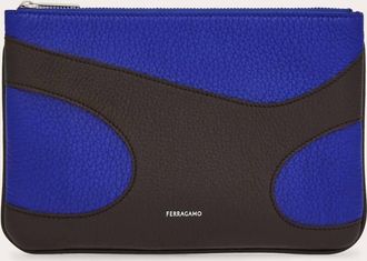 Ferragamo Mens Cut-Out Detail Leather Pouch Phone Case In Brown Blue
