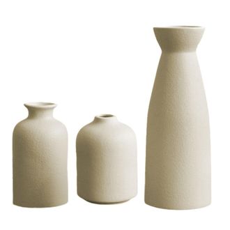 OEM Juego De 3 Jarrones De Cer&aacute;mica, Base Engrosada, Color Blanco Lechoso