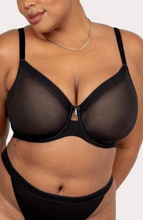 Curvy Couture Sheer Mesh Underwire Unlined Bra in Black at Nordstrom, Size 32Ddd