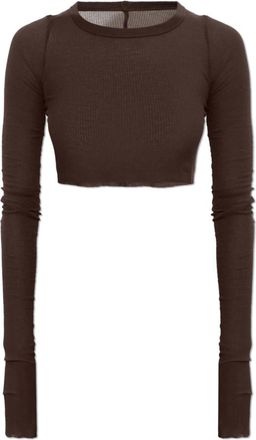 Rick Owens Cropped Top - Dames - Longsleeves - Bruin - L - Tweed - Tops