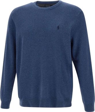 Polo Ralph Lauren Klassieke wollen trui - Heren - Ronde hals truien - Blauw - L - Wol - Truien & Vesten