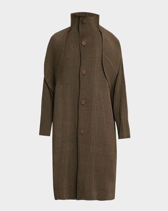 Homme Pliss&eacute; Issey Miyake Mens Wool Like Light Pleated Long Coat
