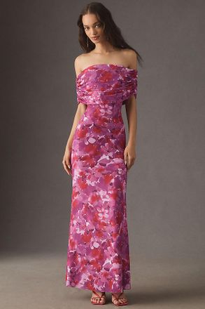 AFRM McCall Off-the-Shoulder Stretch Mesh Maxi Dress