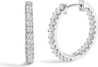 House of Brilliance 14K White Gold 2.00 Cttw Princess Diamond Inside Out Hoop Earrings
