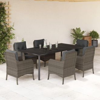 vidaXL Set Comedor Jard&iacute;n 7 Pzas Y Cojines Rat&aacute;n Sint&eacute;tico Gris Vidaxl