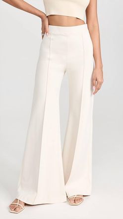 Rosetta Getty Pintuck Wide Leg Flare Pants In Parchment