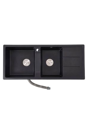 Living and Home Double Bowl Quartz Resin Composite Kitchen Sink with Waste Kit in Black