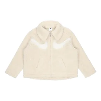 Nike (WMNS) Nike Logo Printing Solid Color Athleisure Casual Sports Lambs Wool Apricot Color Jacket DD5621-206