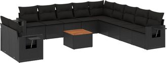 vidaXL Set De Sof&aacute;s De Jard&iacute;n 12 Piezas Cojines Rat&aacute;n Sint&eacute;tico Negro Vidaxl