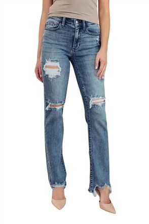 Judy Blue Destroyed Straight Leg Jean In Medium Wash
