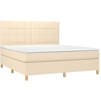 vidaXL Cama Box Spring Colch&oacute;n Y Luces Led Tela Crema 160x200 Cm Vidaxl