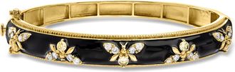 Ross-Simons White Topaz and Black Enamel Bumblebee Bangle Bracelet in 18kt Gold Over Sterling