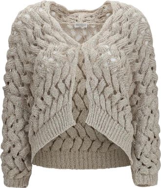 Brunello Cucinelli C&aacute;rdigan de lentejuelas calado - Knitwear - Mujer - Beige - S
