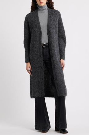 Nordstrom Long Fuzzy Alpaca Blend Cardigan in Grey Dark Charcoal at Nordstrom Rack, Size Xx-Small