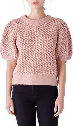 English Factory Popcorn Stitch Puff Sleeve Sweater in Dusty Pink at Nordstrom Rack, Size Large