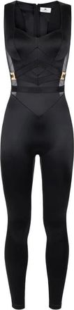 Elisabetta Franchi Jumpsuits & Playsuits, Dames, Zwart, XL, Lycra jumpsuit met juweel logo