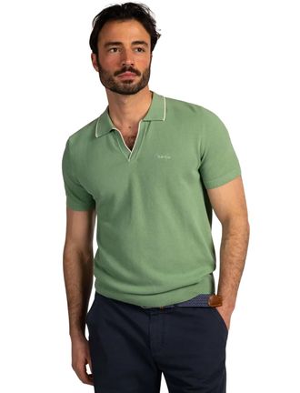 N-Z-A- NEW ZEALAND AUCKLAND V-hals poloshirt New Zealand groen wit rand boord