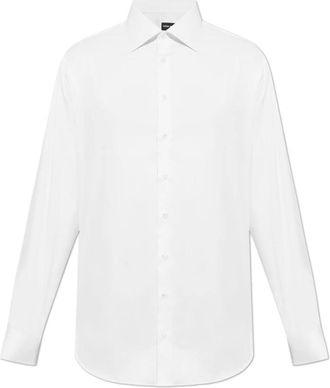 Giorgio Armani Klassiek overhemd - Heren - Zakelijke Overhemden - Wit - XL - Katoen - Overhemden