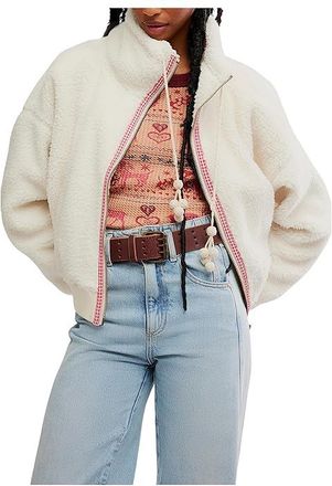 Free People Alpine Sherpa Cardi Womens Sweatshirt White Swan : LG (Womens 12-14), Fleece/Polyester
