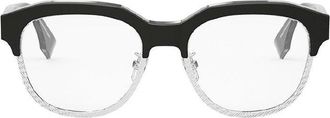 Fendi FE50068U020 Mixed-Material Round-Frame Eyeglasses - Silver