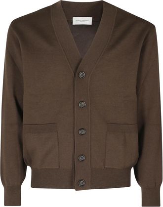 Paolo Pecora Cardigan van extrafijne merinowol met ebbenhouten knopen - Heren - Truien - Bruin - Maat: XL Wol