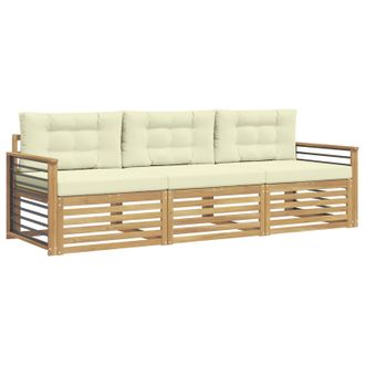 vidaXL Conjunto De Sof&aacute;s De Exterior 3 Pcs Blanco Y Crema Poli&eacute;ster Vidaxl