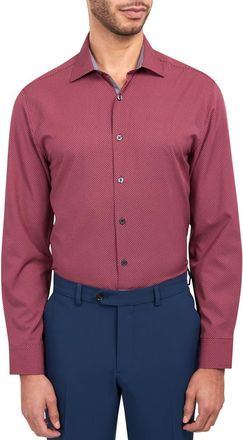 W.R.K Trim Fit Performance Stretch Dot Dress Shirt in Burgundy at Nordstrom Rack, Size 15.5