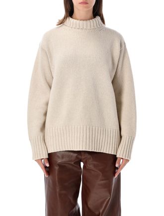 R&oacute;he Wool-Cashmere Knit Sweater with Ribbed High Neck