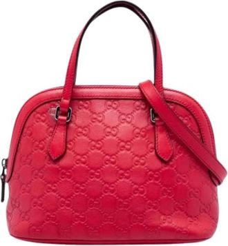 Gucci Pre-owned Embossed Leather Satchel - Dames - Vintage Handtas - Rood - ONE Size - Leer - Vintage