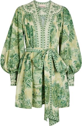 Alemais Alemais Sara Printed Cotton and Silk-blend Mini Dress - Green - 12 (UK12 / M)