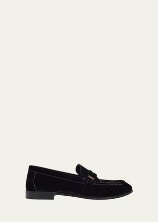 Saint Laurent Mens LE Cassandre YSL Moc-Toe Loafers in Velvet