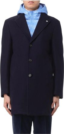 Manuel Ritz Single-Breasted Coats, male, Blue, XL, Blue Wool Overcoat Classic Style