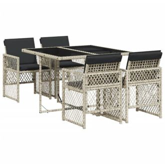 vidaXL Set Comedor De Jard&iacute;n 5 Pzas Cojines Rat&aacute;n Sint&eacute;tico Gris Claro Vidaxl