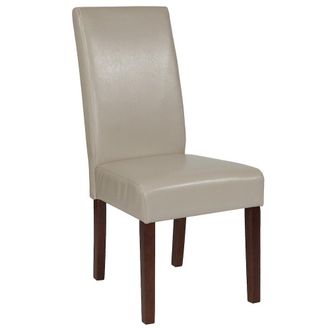 Flash Furniture Ivory LeatherSoft Upholstered Panel Back Mid-Century Parsons Dining Chair