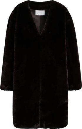 Frankie Shop Jassen, Dames, Bruin, L, Matera Kraagloze Imitatiebont Jas