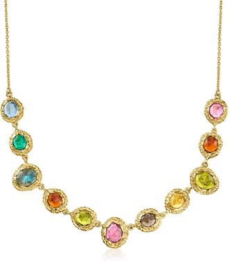 Ross-Simons 14kt Yellow Gold-Plated Necklace With Labradorite, Smoky Quartz and Multicolored Simulated Gemstones