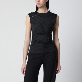 Durazzi Milano Black m&eacute;lange tank top with braided details