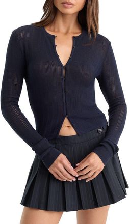 Good American The Open Stitch Knit Cardigan in Midnight Blue at Nordstrom, Size X-Large