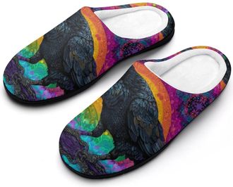 Generic Psychedelic Black Raven Funny Mens Cotton Slippers Soft Non-Slip Rubber Sole House Slipper Indoor Outdoor