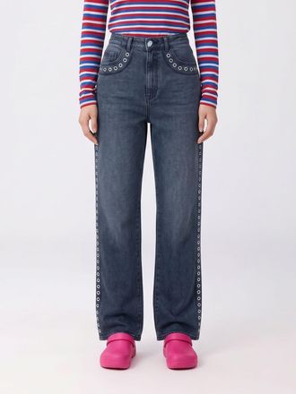 Marni Jeans straight a vita alta in denim di cotone con occhielli