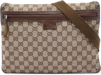 Gucci Pre-owned Canvas Crossbody Bag - unisex - Vintage Schoudertas - Beige - ONE Size - Leer - Vintage
