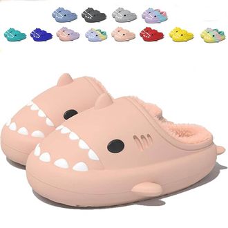 Generic Winter Shark Slides Plush Warm Slippers, Shark Cotton Slippers for Women Men Non-Slip Shark Fuzzy Slippers (Pink, Adult, Women, 4.5, Numeric Range, UK