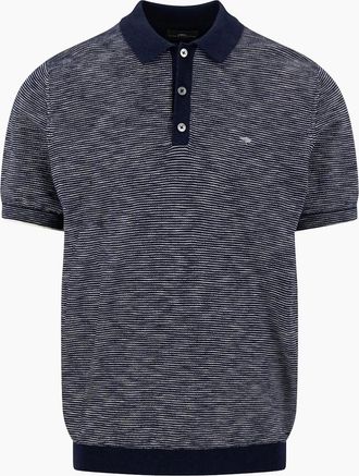 Fynch-Hatton Mens FYNCH-HATTON COTTON LINEN STRIPED POLO NAVY - Size: 40