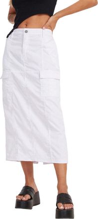 Generic Straight Solid High Waist Slim Back Split Jean Skirt with Pockets Shirts Women, White, XL