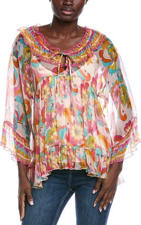 Johnny Was Gal Ruffle Tie Silk Blouse