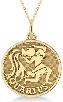 Allurez Aquarius Coin Zodiac Pendant Necklace 14k Yellow Gold