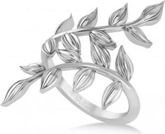 Allurez Olive Leaf Vine Plain Metal Fashion Ring 14k White Gold