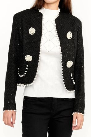 Frank Lyman Design Sequin Bolero Jacket With Pearls In Black